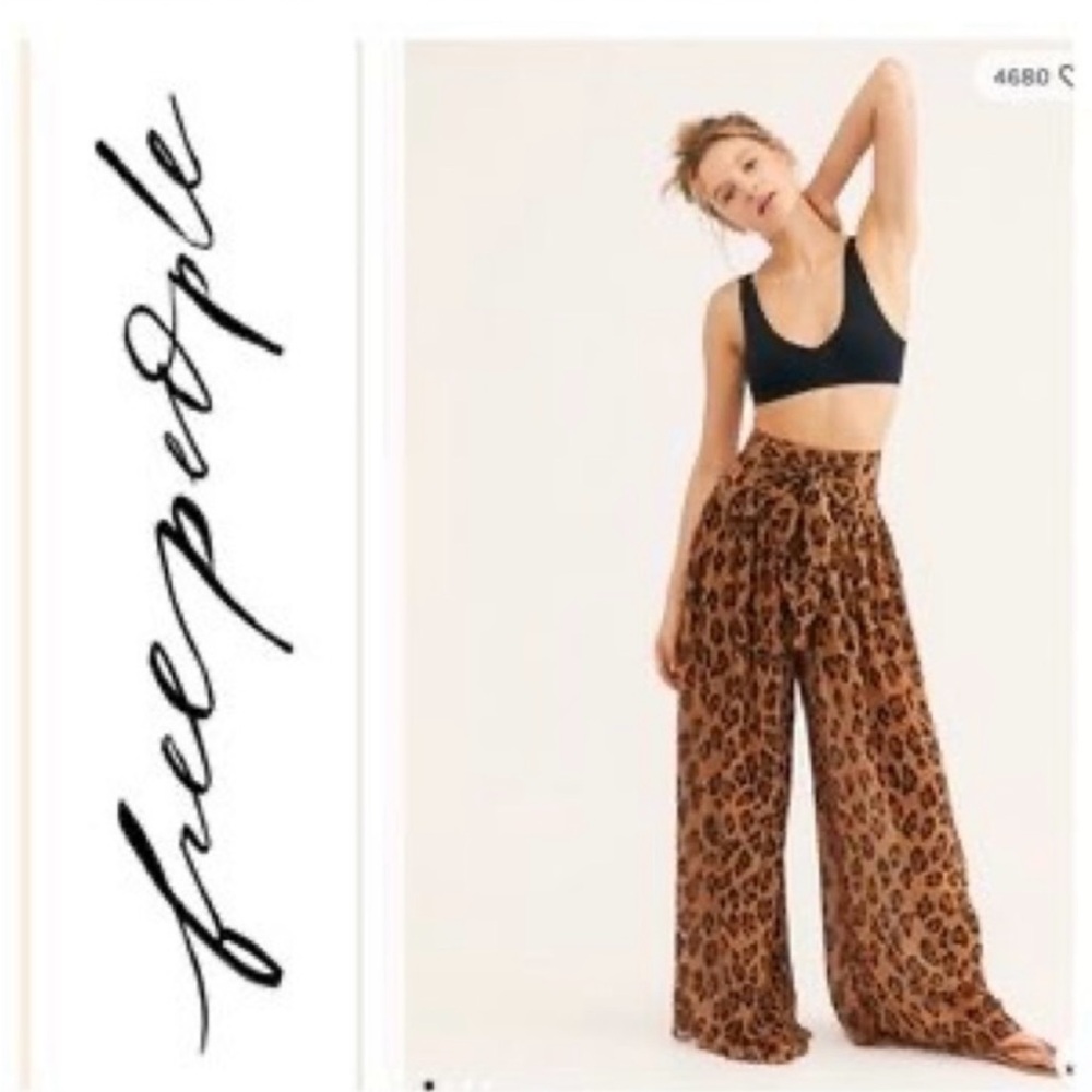 Free People Leopard Print Wide Leg Pants